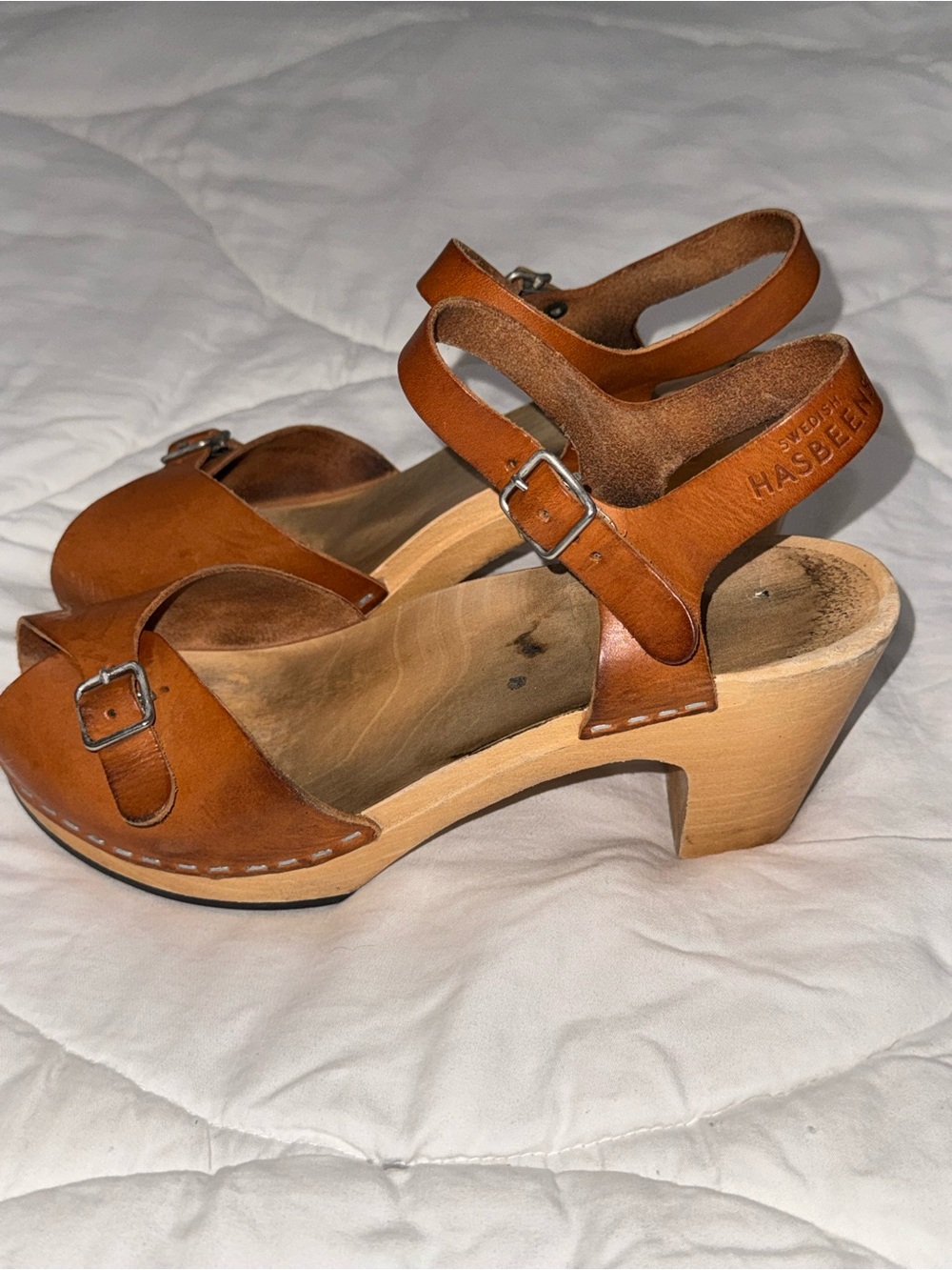 Swedish Hasbeens Women's Cognac Leather Clog Sandal - Cognac Size 37